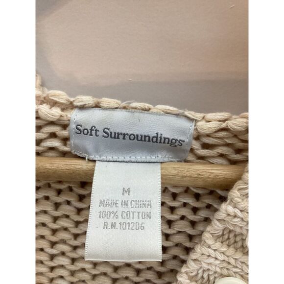 SOFT SURROUNDINGS Sweater Womens Medium Tan Hooded Chunky 100% Cotton Pullover - Picture 2 of 5